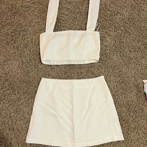 White Matching Linen Halter Top and Skirt